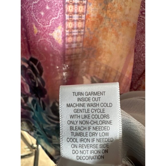 Unity Woman sz 2X multi print purple ruched sleeve split v neck lined Boho top - Picture 7 of 10